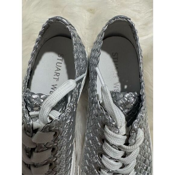 Stuart Weitzman woven metallic leather sneakers silver 38 - Picture 14 of 15